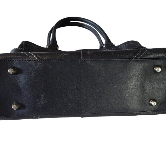 Coach Hampton Black Leather Satchel Top Double Handle Bag Dog Leash Clip F08A70 - Picture 12 of 15